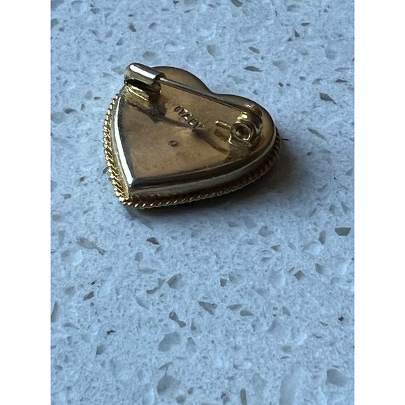 Heart-Shaped Italian Micro Mosaic Pin Brooch Gold-Tone Floral Design - Picture 7 of 8